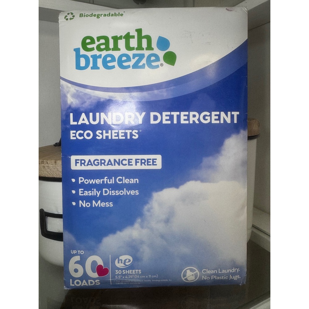 Earth Breeze Laundry Detergent Eco Sheets Fragrance Free 60 Loads 30 Sheets HE